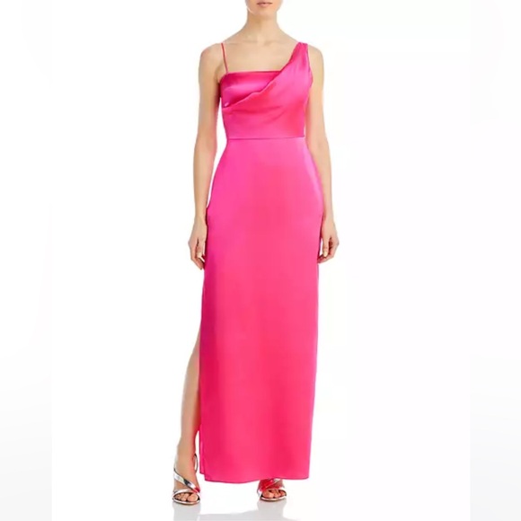 Amanda Uprichard Super Hot Pink Tesoro Silk Draped Gown - Picture 1 of 7